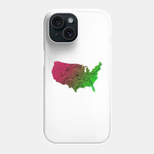 Colorful mandala art map of the United States of America in dark pink and green Phone Case