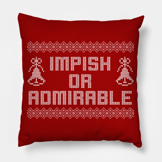 Impish Or Admirable Belsnickel Funny Office Christmas Dwight Schrute Pillow by graphicbombdesigns