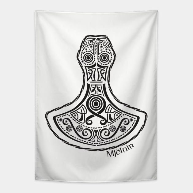 Mjölnir - Black Design Tapestry by KneppDesigns