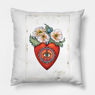 Heart and poppy flowers print tattoo style Pillow