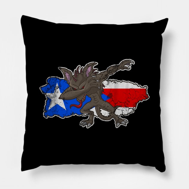 Puerto Rico Chupacabra Flag Vintage Fade Fla Map Pillow by E