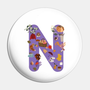 Letter N autumn design fall leaves Pin