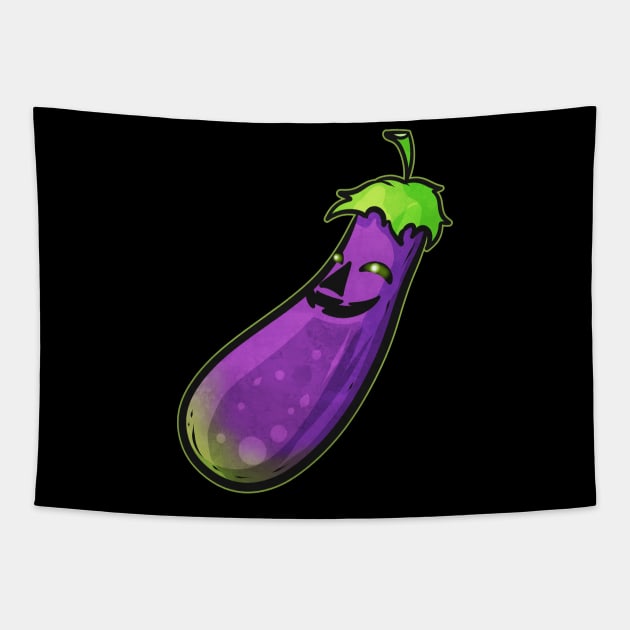 Eggplant Aubergine Jack O Lantern Face Costume Halloween Tapestry by SinBle