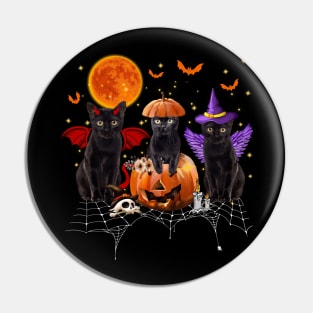 Black Cat Halloween, Black Cat Sitting On Pumpkin, Cat Halloween Pin