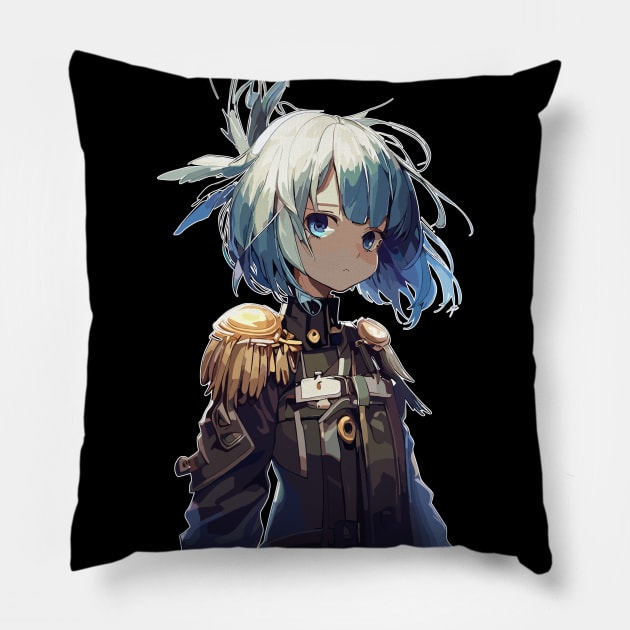 Blue hair anime Angel military girl Pillow by TomFrontierArt