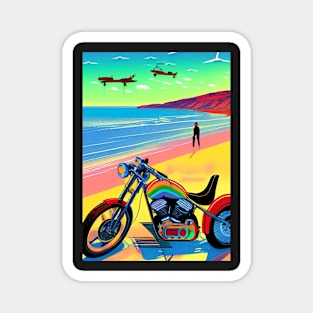 HIP GIRL ON BEACH WITH MOTORCYCLE RETRO Magnet