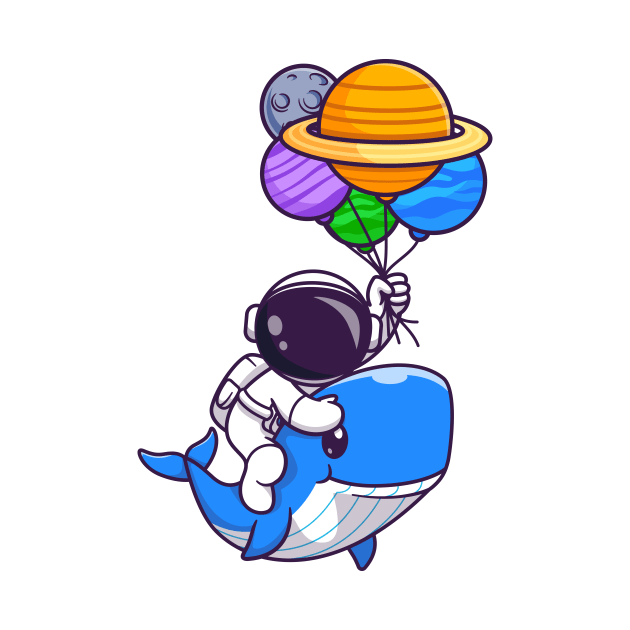 Cute Astronaut Riding Cute Whale And Holding Balloon Cartoon by Catalyst Labs