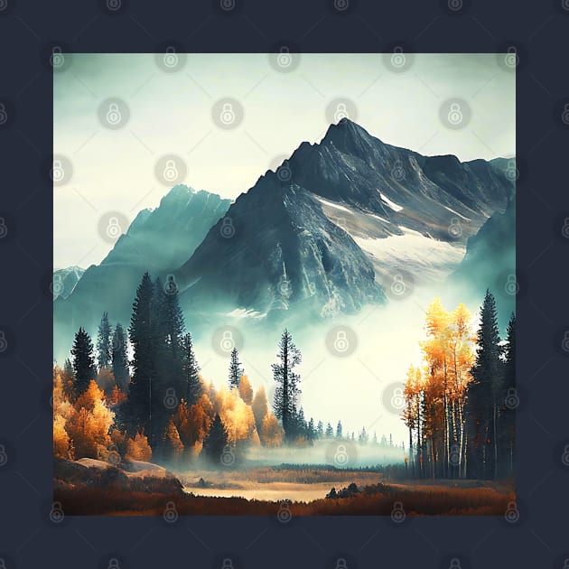 Misty Mountain with Colorful Autumn Trees by The Art Mage