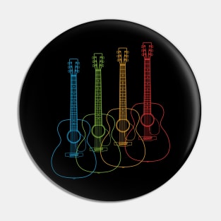 Four Concert Style Acoustic Guitar Outlines Multi Color Pin