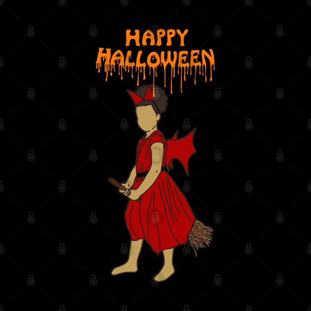 Happy Halloween witch on broom - orange by DigillusionStudio