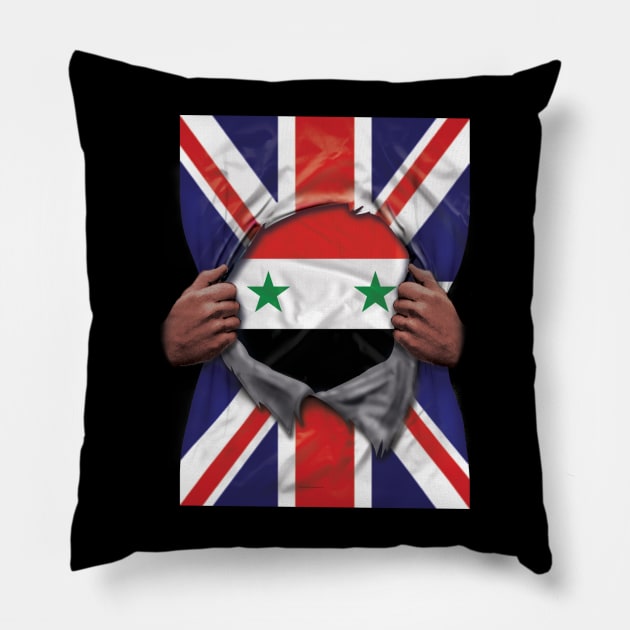 Syria Flag Great Britain Flag Ripped - Gift for Syrian From Syria Pillow by Country Flags