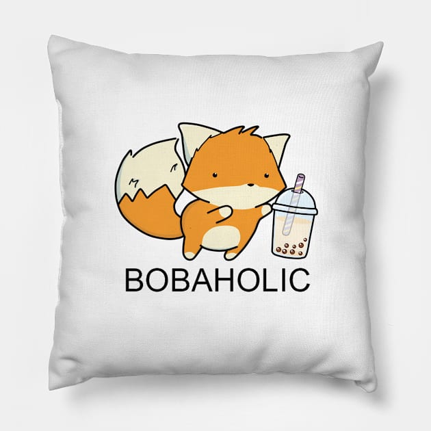 Little Fox Loves Boba A Lot! Pillow by SirBobalot