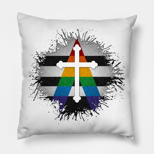 Paint Splatter LGBT Ally Pride Christian Cross Symbol Pillow by LiveLoudGraphics