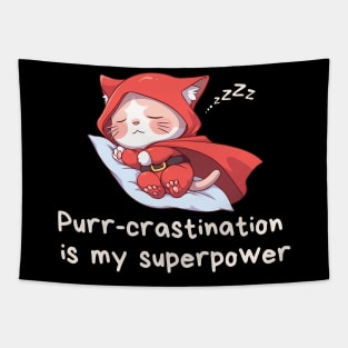 Cute Cat Lover T-Shirt Purr-crastination is my Superpower Tee Gift For Cat Mom Funny Cat T Shirt For Cat Dad Shirt Kawaii Cat Lover Gift T-Shirt Tapestry