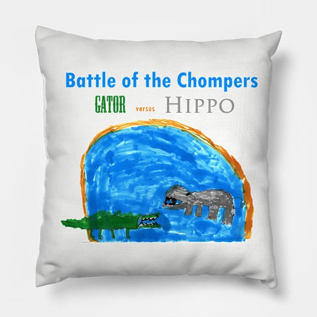 Animal Battle: Gator vs Hippo Pillow by Kids’ Drawings 