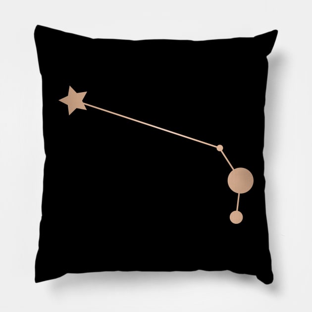 Aries Zodiac Constellation in Rose Gold - Black Pillow by Kelly Gigi