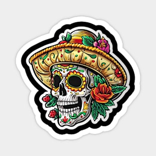 Skull wear tacos sumbrero hat - cinco de mayo Magnet