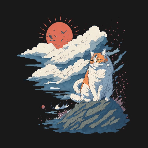 The white and orange cat on top of the clouds by digital creator bbw