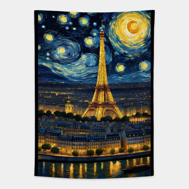 Starry night paris Tapestry by Spaceboyishere