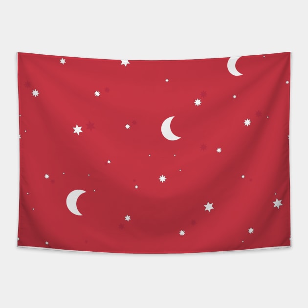 Stars and moons red pattern Tapestry by GULSENGUNEL