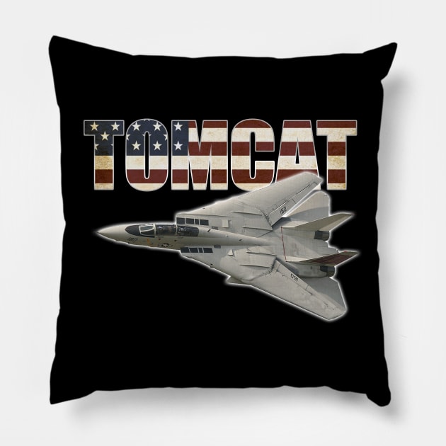 F-14 Tomcat Fighter jet US Airplane Aircraft Plane American America Flag Pillow by BeesTeez