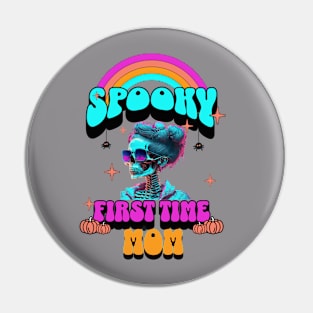 Groovy Spooky First Time Mom Skeleton Mama Retro Halloween Pin