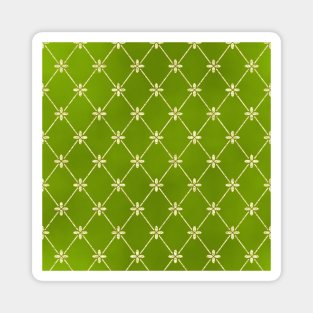 Gold Foil Floral Lattice - Grass Green Magnet