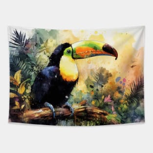 Colorful parrot sitting in the rain forest Tapestry