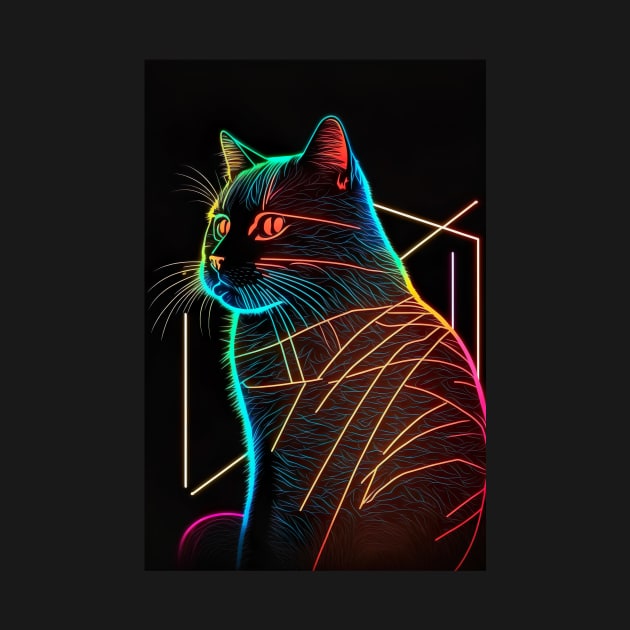 Cool Cat Portrait Neon Art Style by KoolArtDistrict