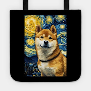 Cute Shiba Inu Dog Breed Painting in a Van Gogh Starry Night Art Style Tote