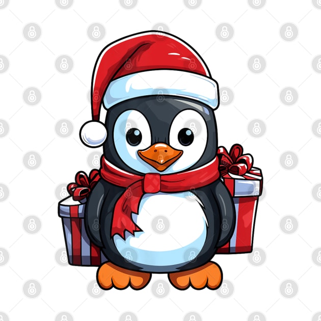 Cute Penguin Christmas Lights Santa Hat Xmas Pajama by Mitsue Kersting