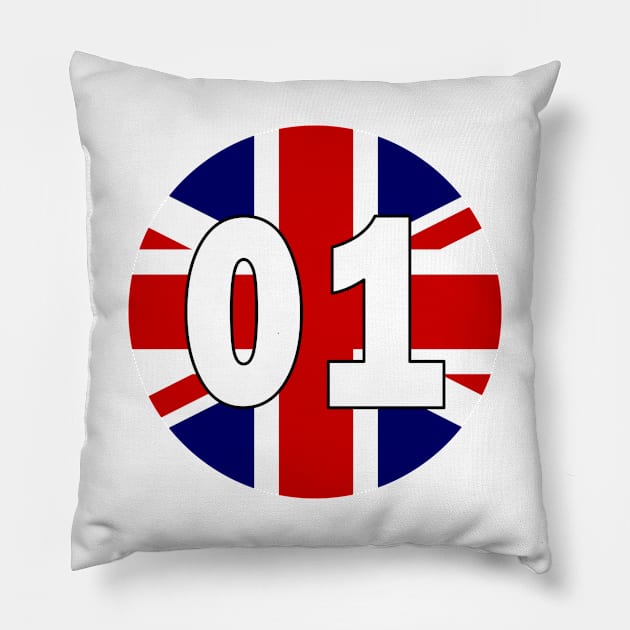 UK flag with number 01 Pillow by TTL