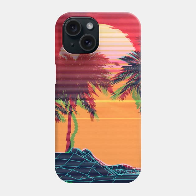 Vaporwave landscape with rocks and palms Phone Case by AnnArtshock