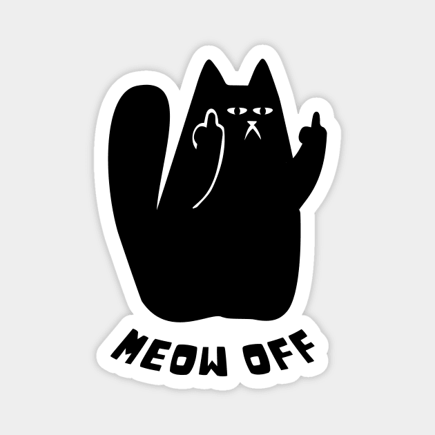 Black Cat pointing middle finger and says meow off Magnet by Yula Creative