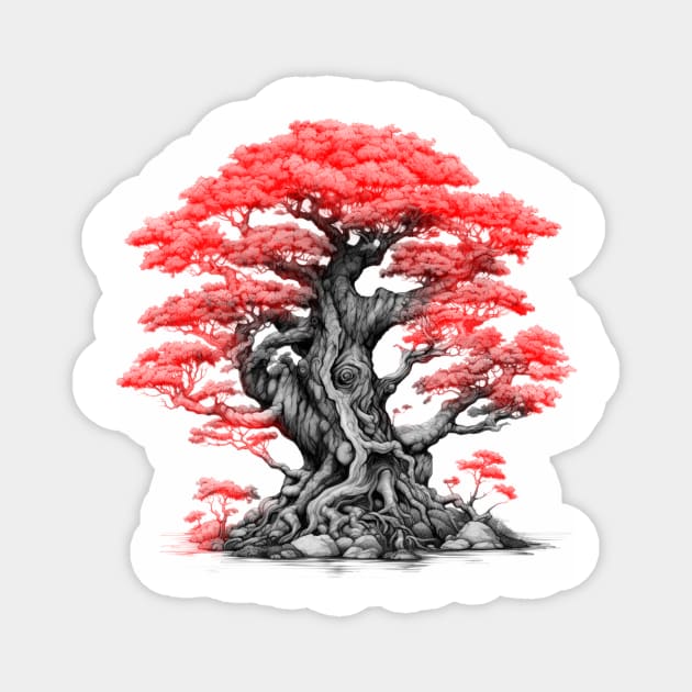 red and black Tree Magnet by InspirationalDesign