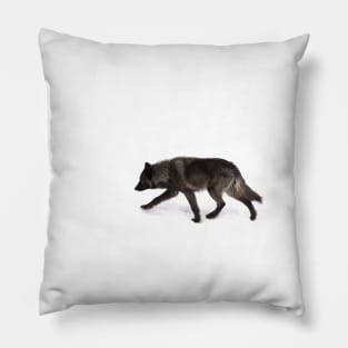 Black Wolf in winter Pillow