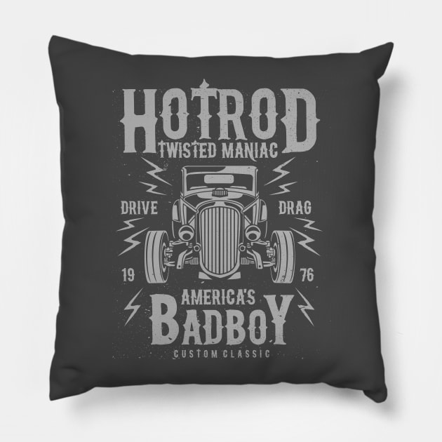 Hot Rod Twisted Maniac: America's Bad Boy Vintage Pillow by Jarecrow 