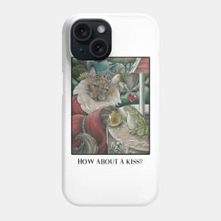 Frog Princess Cat - How About A Kiss? - Black Outlined Design Phone Case