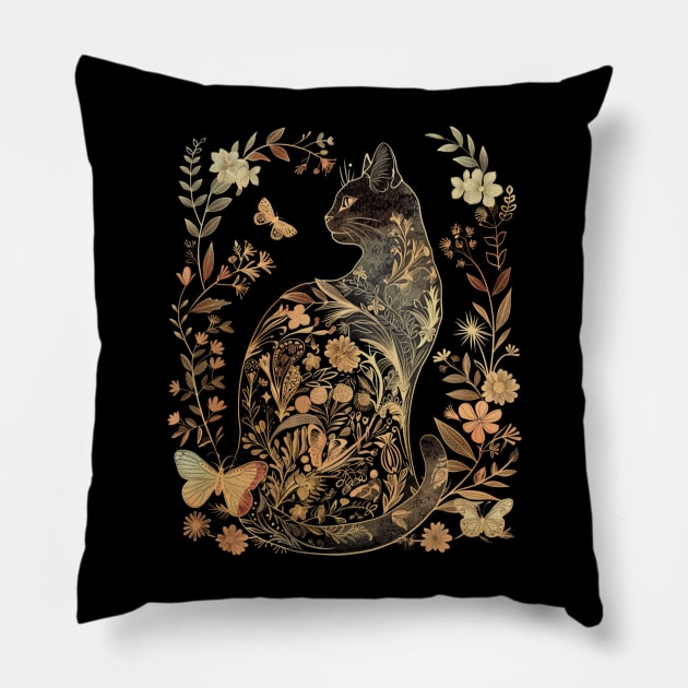 Cottagecore Aesthetic Cat Decor Pillow by ElinvanWijland birds