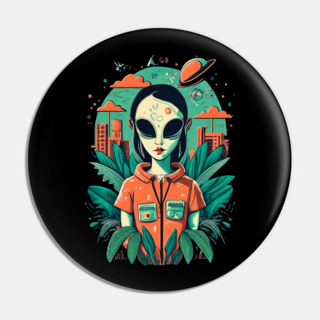 Alien Girl In Aan Artificial World, UFO, Retro, Alien, Alien Civilization Pin by HelenGie