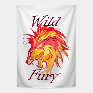 Lion Wild Fury, filled, red orange, darker Tapestry