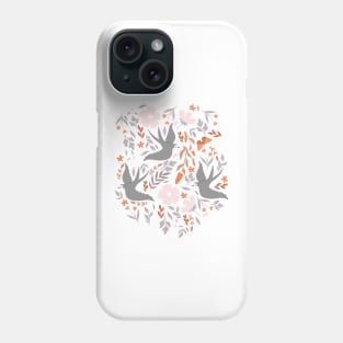 Swallows, meadow flowers and wild butterflies in the night, boho print Phone Case