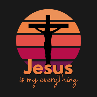 Jesus is my everything. Retro Sunset with Silhouette Cross T-Shirt