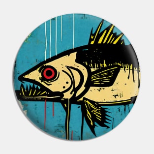 Largemouth Bass in Yellow and Blue Neo-Expressionist Painting Pin