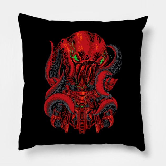 Mythology Creature Kraken With Japanesse Robot Pillow by mazyoy