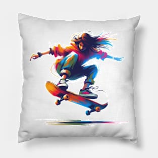 Skatergirl on Skateboard Pillow