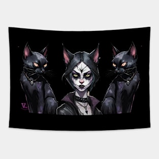 Goth Cat Girl with cats Tapestry