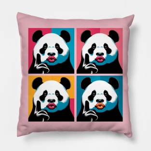 Pop Pursed Lips Panda - Funny Panda Art Pillow