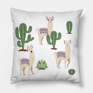 Cute Llama with Cacti Pillow