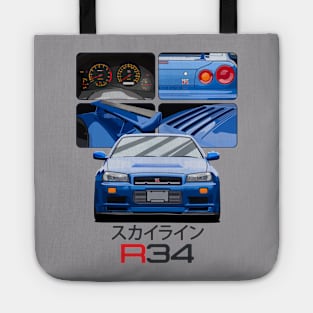 Skyline GTR R34 Blue Drawing Vector Tote